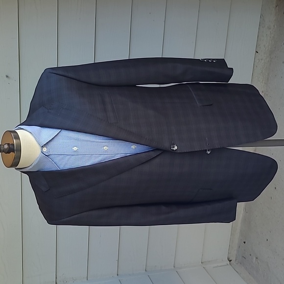 HICKEY FREEMAN Beacon Traveler Grey Plaid Worsted Wool Blend‎ 44 R Sport Coat